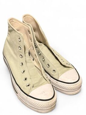 Canvas High-Top Sneakers in Light Green